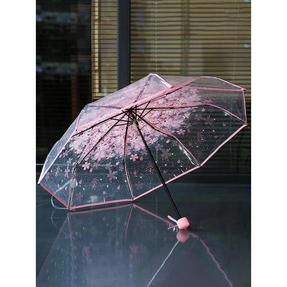 1pc Foldable Sun Manual Umbrella Cute Cl ear Romantic Cherry Blossom Umbrella Clear Umbrella