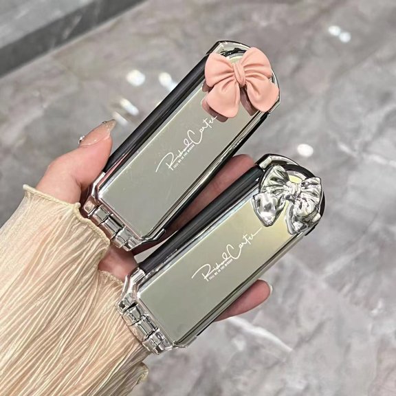 1pc Folding Hairdressing Comb with Makeup Mirror Portable Air Cushion Comb Suitable for Daily Outgoing Travel Use Valentine's Day Hair Styling Tools Silver Bow