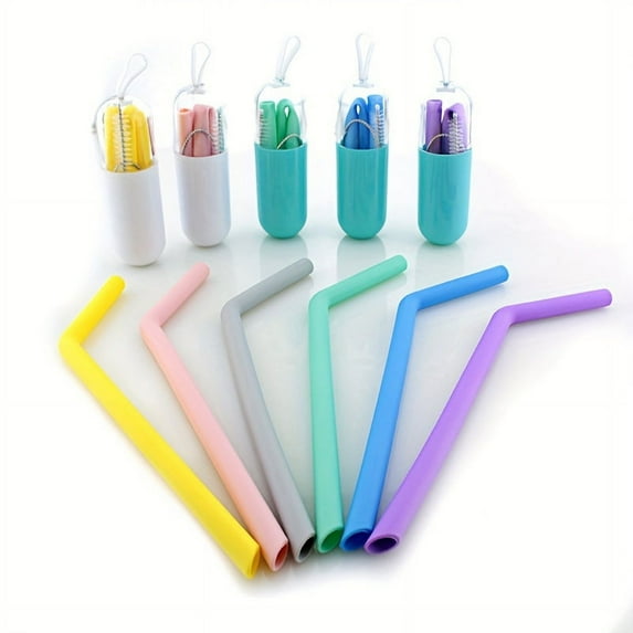 1pc Food Grade Foldable Silicone Straw, Colorful Large Diameter Straight Straw With Cleaning Brush And Storage Case