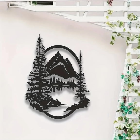 1pc Forest & Hills Metal Wall Art - Elegant Tree Pattern Design, Perfect for Indoor or Outdoor Decoration.