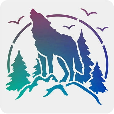 1pc Forest Wolf Mountain Stencils Decoration Template 11.8x11.8 inch Plastic Woodland Drawing Painting Stencils Square Reusable Stencils for Painting on Wood Floor Wall and Tile