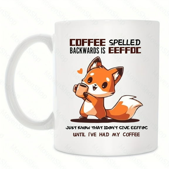 1pc, Fox Coffee Mug, 11oz Ceramic Coffee Cup, Coffee Spelled Backwards Fox, Funny Mug, Birthday Gifts, Christmas Gift