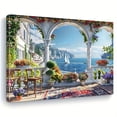 thumbnail image 1 of 1pc Framed Canvas Art/Scenic Coastal Balcony with Vibrant Flowers, Wooden Furniture & Ocean View/Ideal for Home Decor, Gifts, or Healing Spaces, Coastal Home Decor, 1 of 8