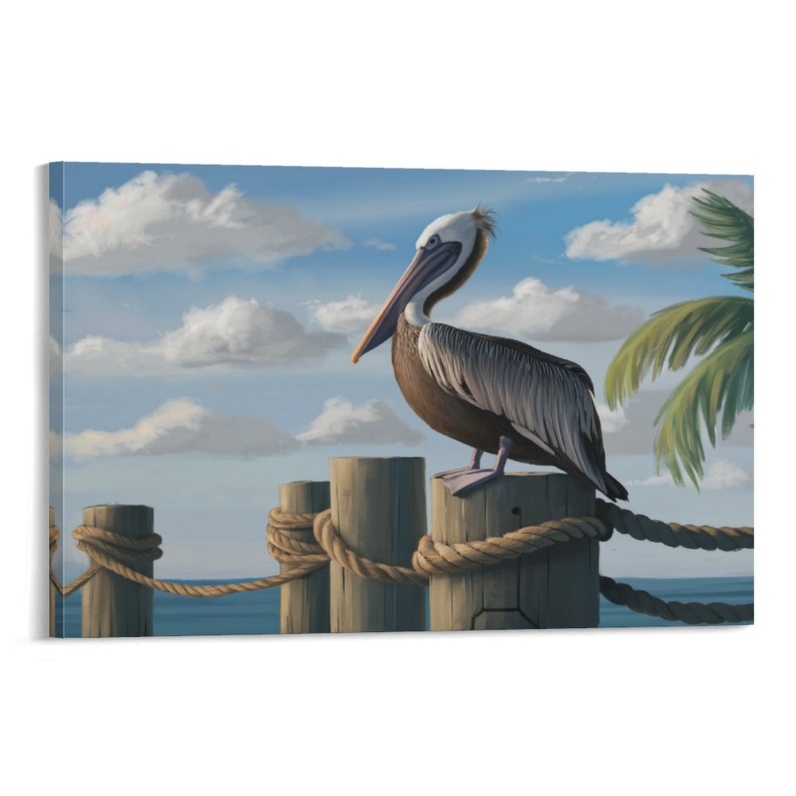 1pc Framed Canvas Charming Pelican Painting Vintage Wall Art Perfect