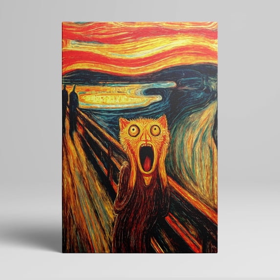 1pc Framed Cat - themed The Scream - inspired Canvas Wall Art, Decor room hanging Wall Picture Decor for Home Gifts, living room, bathroom, bedroom, kitchen wall art decor canvas wall art