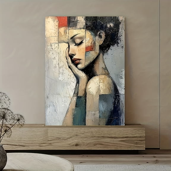 1pc Framed Hand-Painted Oil Painting - Nordic Impressionist Abstract Woman Portrait in, Brown, - Modern Minimalist Wall Art Decor for Living, Bedroom, Housewarming Gift - High-quality Canvas Painting