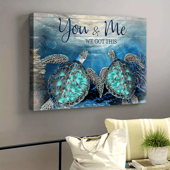1pc Framed Turquoise Sea Turtle Decor Wall Art Ocean Bathroom Pictures Canvas Print Sea Turtles We Got This Wall Art Meaningful Quote With Sea Turtle Wall Painting Modern Home Decorations Artwork For