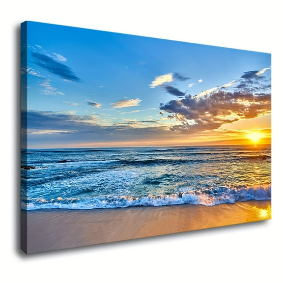 1pc Frameless Canvas Painting Print Wall Art Canvas Painting Seaside Sunset Beach Blue Seascape Ocean Ready to Hang in Living Room Bedroom Kitchen Office