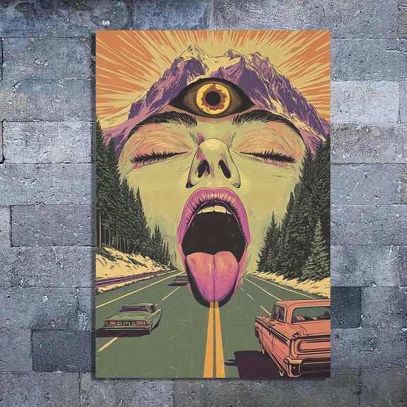 1pc, Frameless Vintage Psychedelic Acid Highway Canvas Poster - Surreal Wall Art with All-Seeing Eye Design, 12x18 Inches, Perfect for Living Room, Bedroom, or Home Office Decor, Bedroom Wall Art
