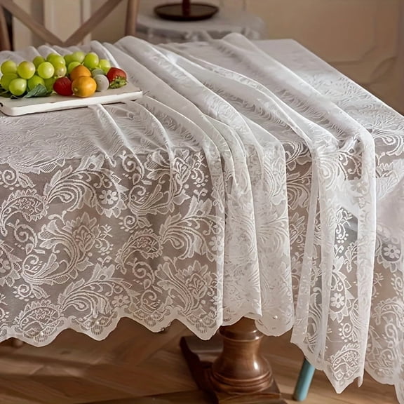 1pc French Paisley Lace Tablecloth, Rectangular Polyester Table Runner for Dining and Coffee Table, Washable, Easy Clean, Home Decor for Christmas