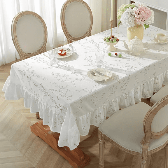 1pc French Retro Lace Tablecloth, Ruffled Hollow Design, Light Luxury Romantic Artistic Cover for Tea Table & Dining Table