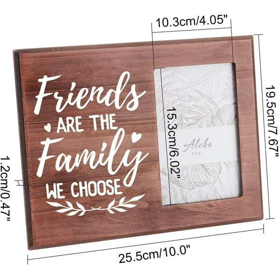 1pc Friends Are the Family We Choose Picture Frame 4x6 inch Going Away Picture Frame with Heart Pattern Hanging/Tabletop Wooden Best Friend Gift Frame for Birthday Graduation College Leaving