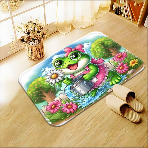 1pc Frog Lily Pad Mat - Non-Slip Absorbent Bathroom Floor Mat with Cute Frog & Lily Pad Design, Machine Washable Soft Green Frog Pond Mat for ' Room, Outdoor Entrance, Camping, Picnic - Polyester