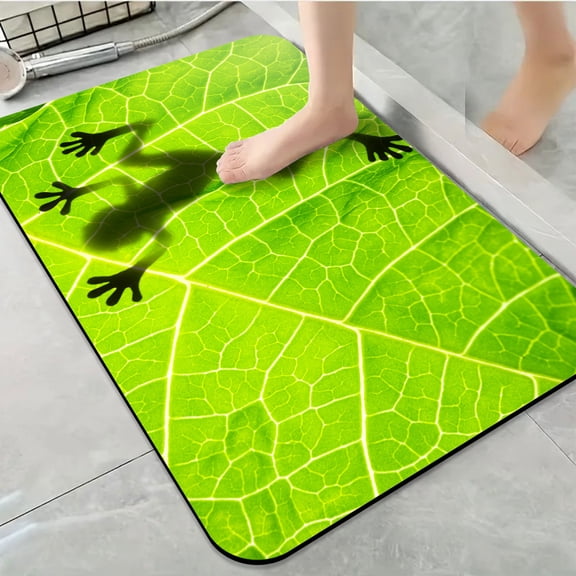 1pc Frog Shadow on Green Leaf Bathroom Rug Bathroom Decor and Accessories- Durable,Anti Slip,And Quick Drying,Suitable For Indoor/outdoor Use - Perfect For Bathrooms,Bedrooms,Kitchens