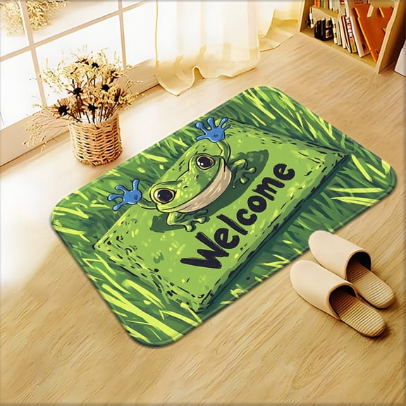 1pc of Frog-Themed Green Door Mat, Made of Non-Slip Material, Suitable for Bathroom Floors. This Microfiber Rug Is Absorbent, Machine Washable, And Perfect for Bedrooms, Living Rooms