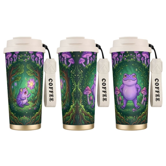 1pc Frog Tumbler 18oz Mystical Forest Night Frog & Stars, Leak-proof Double Wall Drinking Cup