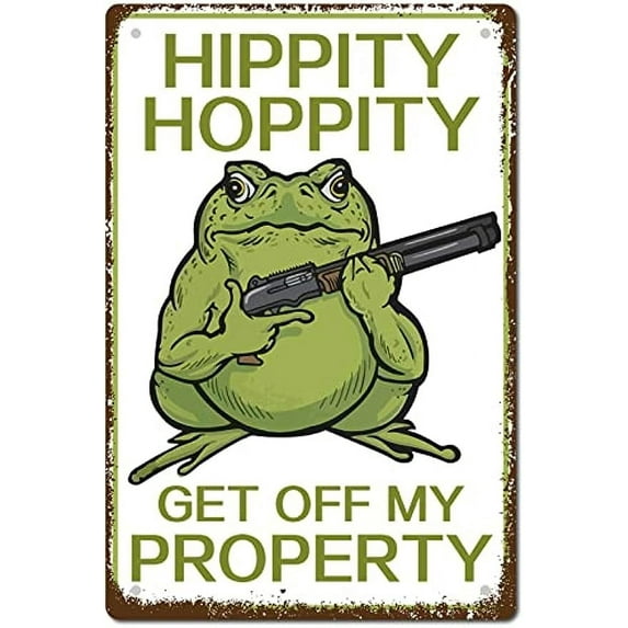 1pc Frog Warning Sign Hippity Hoppity Get Off My Property Tin Sign Wall Decor Art Metal Poster Vintage
