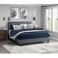 thumbnail image 1 of 1pc Full Platform Bed with Dark Gray Velvet Upholstery & Adjustable Headboard in Solid Wood, 1 of 8