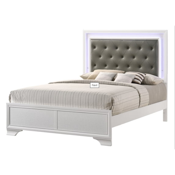 1pc Full Size Bed Transitional Style Frost Finish White LED Light Upholstery Headboard Bedroom