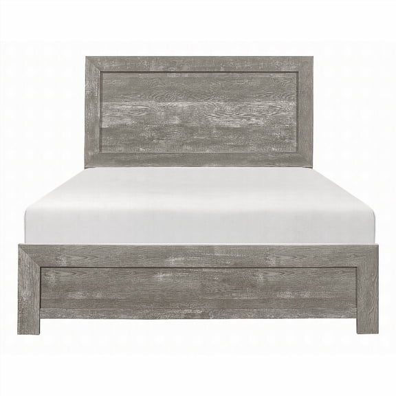 Full Size wooden platform bed frame with gray finish, no box spring needed for master bedroom.