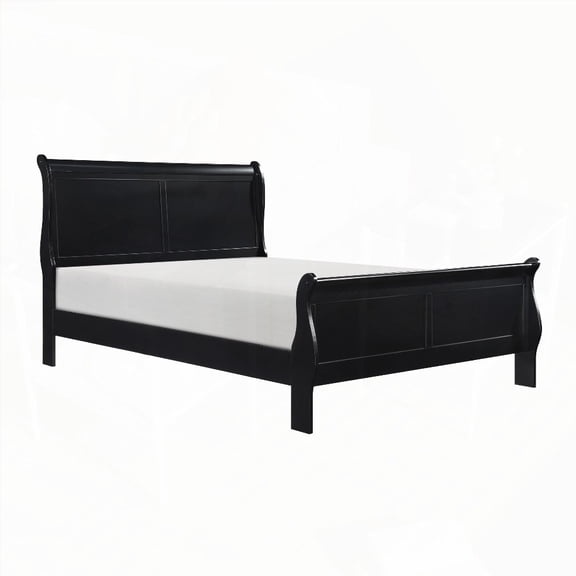 1pc Full Size Wooden Bedroom Bed in Black Finish with Louis Philippe Style