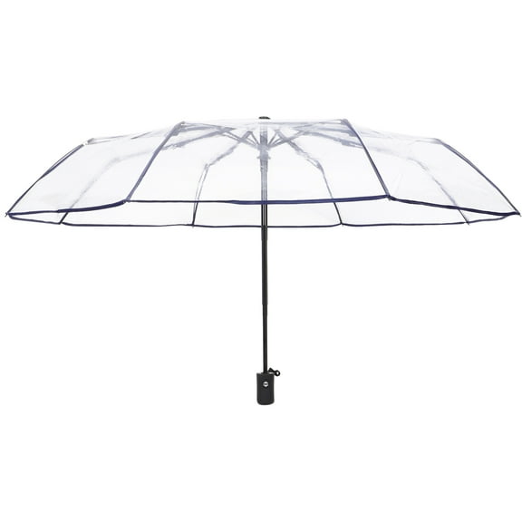 FONDOTIN Navy Transparent Folding Umbrella Fully Automatic Portable Travel Umbrella Lightweight Compact