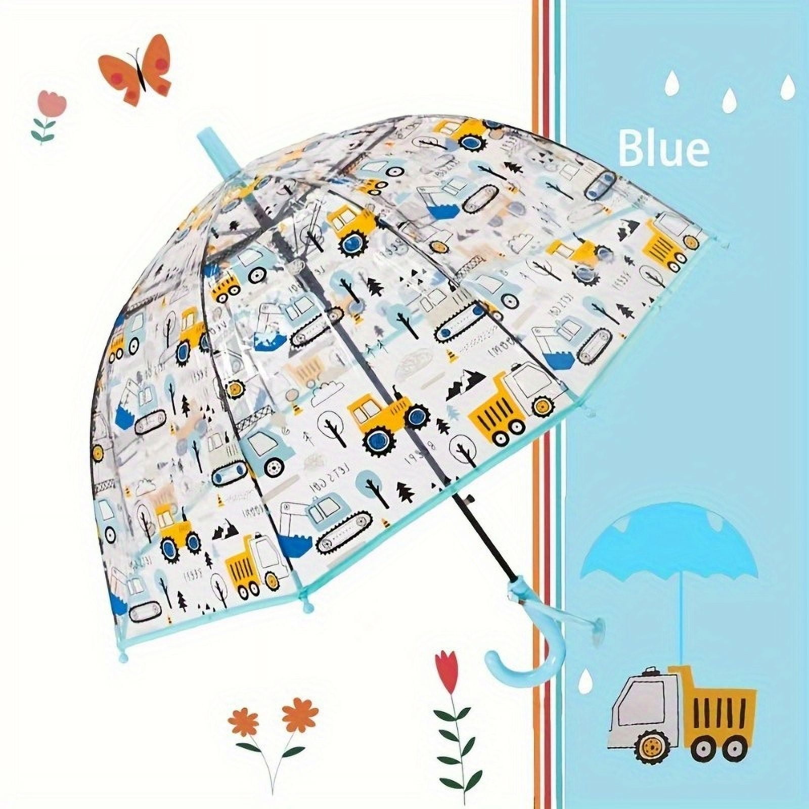 1pc Fun Cartoon Car Print Automatic Umbrella, Rainproof PVC & PE Material with Carbon-fiber Handle, 8 Ribs, No Switch Push Pull Open, Single Pack