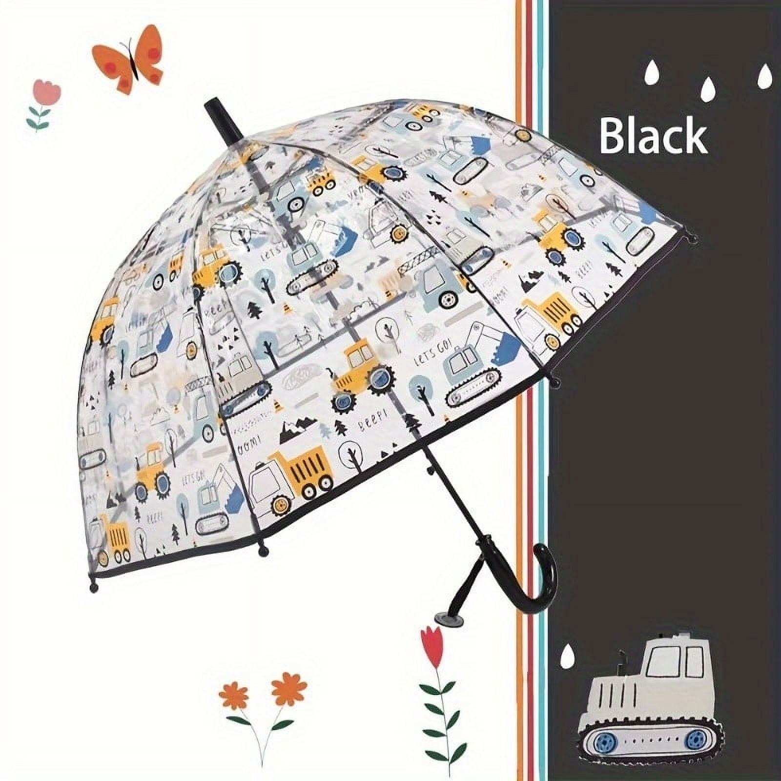 1pc Fun Cartoon Car Print Automatic Umbrella, Rainproof PVC & PE Material with Carbon-fiber Handle, 8 Ribs, No Switch Push Pull Open, Single Pack