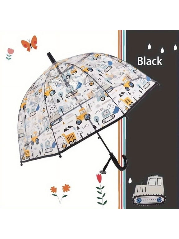 1pc Fun Cartoon Car Print Automatic Umbrella, Rainproof PVC & PE Material with Carbon-fiber Handle, 8 Ribs, No Switch Push Pull Open, Single Pack