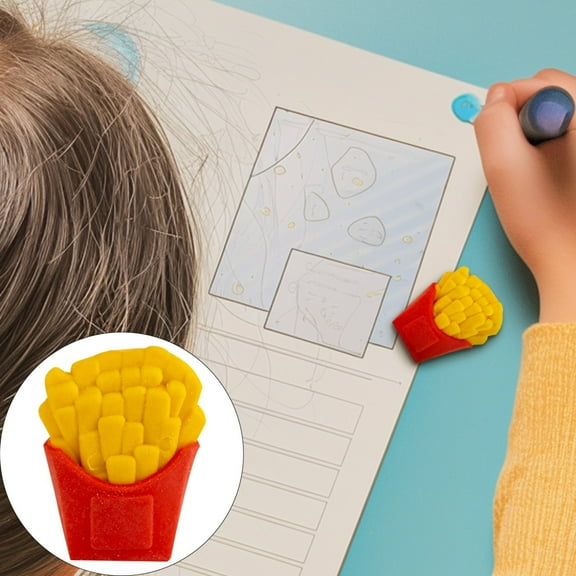 1pc Fun French Fries Eraser Food Eraser, Durable Rubber Eraser, Smooth Cleaning, No Paper Tear, Pencil Eraser for Writing Correction, Classroom Prizes, Game Rewards, Party Favors, Class Treasure Box