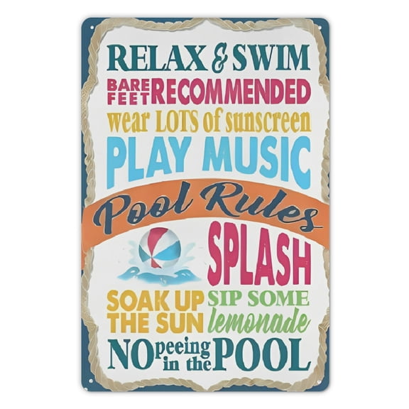 1pc Fun Pool Rules Metal Sign Waterproof, 12x8 Inch, Vibrant Pool Decor with Relax &amp; Swim Recommendations, Perfect for Spring &amp; Summer Outdoor Fun