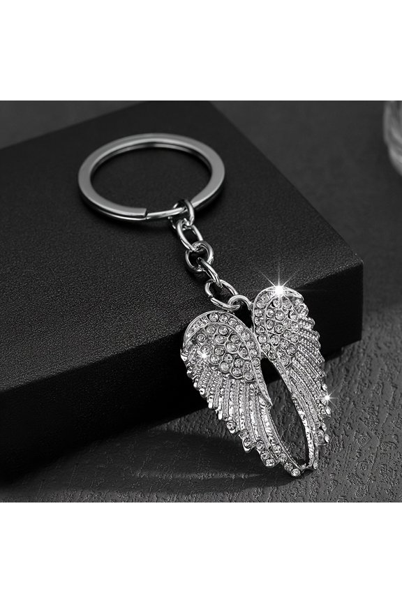 1pc Funky Angel Wing Keychain - Sparkling -Studded Design, Durable Metal Key Ring for Men & Women, Couples Gift for Everyday Use, Cute Keychain Accessories, Metallic Finish