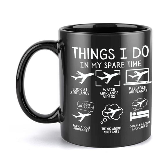 1pc Funny Aviation Gifts Mug Black Coffee Cup with Things I Do In My Spare Time airline activities Birthday Christmas Valentine s Present Pilots Flight Attendants Aviation Enthusia