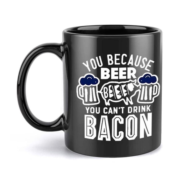 1pc Funny Bacon Beer Pig Design Ceramic Mug with You Can t Drink Bacon Saying 11oz Coffee Cup Men Women Bacon Lovers Beer Themed Party Supplies Hand Wash Only Black White Bank Motif