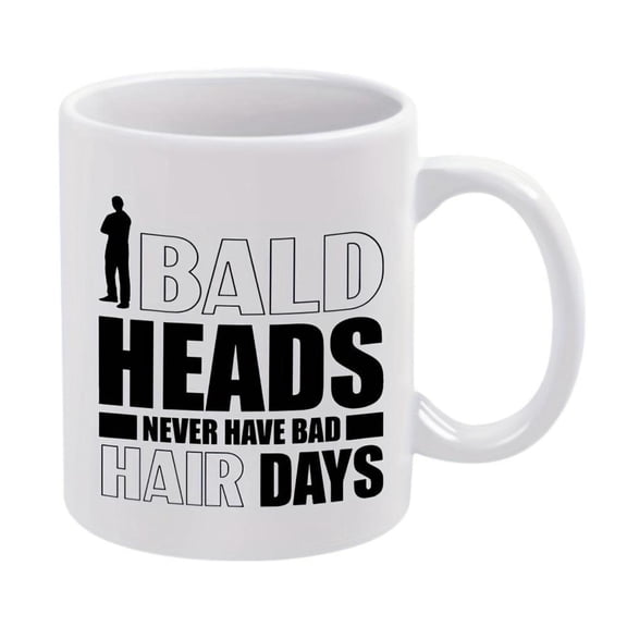 1pc Funny Bald Heads Mug Never Have Bad Hair Days Coffee Cup with Balding 11oz Ceramic Cup Men Birthday Wedding Christmas Office Funny Idea Balding Men Humorous Design Durable Drinkware