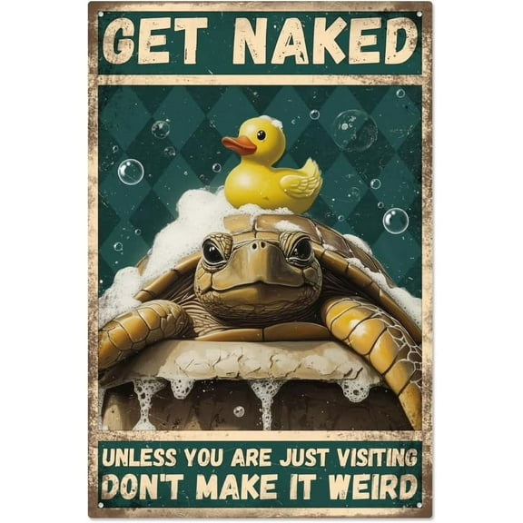 1pc Funny Bathroom Quote Metal Tin Sign 7.9x11.8 Inch Sea Turtle Vintage Metal Signs Bathroom Wall Decor Retro Wall Art Poster Plaque Decor for Home Farmhouse Toilet Restroom Washroom Gifts Colorful