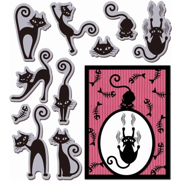 1pc Funny Black Cat Cling Rubber Stamp 8.7"x7" Cute Cat Silhouette EVA Stamps Embossing Stamp Seal Rubber Stamps for DIY Scrapbooking and Card Making Paper Craft Decor Gold