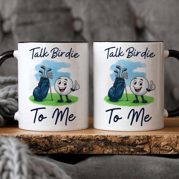 1pc Funny Cartoon Ceramic Coffee Mug with Smiling Ball Character Talk Birdie to Me Design 11oz Cup with Handle Dishwasher Lovers Sports Enthusiasts Office Home Use Ideal Christmas Halloween