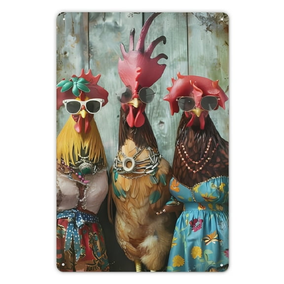 1pc Funny Chicken-Themed 8x12 Inch Sign - Rustic Farmhouse Kitchen Decor with 3 Whimsical Chicken Design, Durable Metal Wall Art for Poultry Enthusiasts & Quirky Aesthetic Lovers
