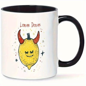 1pc Funny Devil Lemon Mug 11oz White Ceramic Coffee Cup with Black Interior Quirky Lemon Design Horns Halloween Birthday Office Home Lemon Lovers Party Drinkware Humorous Drinkware
