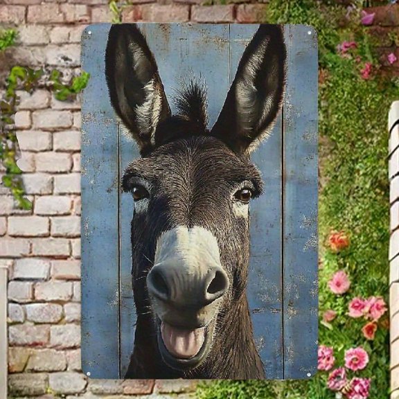 1pc Funny Donkey 'Wipe Your Hee-Haw' Metal Sign - Rustic 8x12 Inch Wall Decor, DistressedIron With Blue Diamond Pattern, Classic Humor For Bathroom Or Bedroom, Bathroom Wall Decor | Vintage Wall Sign