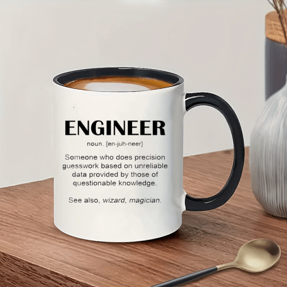 1pc Funny Engineer Definition Coffee Mug - Ceramic 11oz Office Humor Cup with Engineer Sarcasm, Dishwasher Gift for Male/Female Engineers, Engineers, Tech Geeks - Ceramic Cup for Coffee & Tea