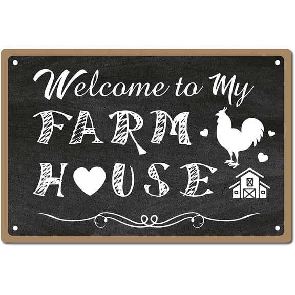 1pc Funny Farm Signs Tin Plate Welcome to My Farm House Sign Black Plaque Vintage Funny Chicken Animals Retro Decorations for Farm Yard Farmhouse Home Wall Door Decor 8x12Inch