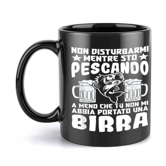 1pc Funny Fishing Beer Mug Birthday Christmas Father s Day Fishermen Beer Enthusiasts Black Ceramic Cup with Italian Quote Hand Wash Only Ideal Home Office or Cabin Use Beer Gifts