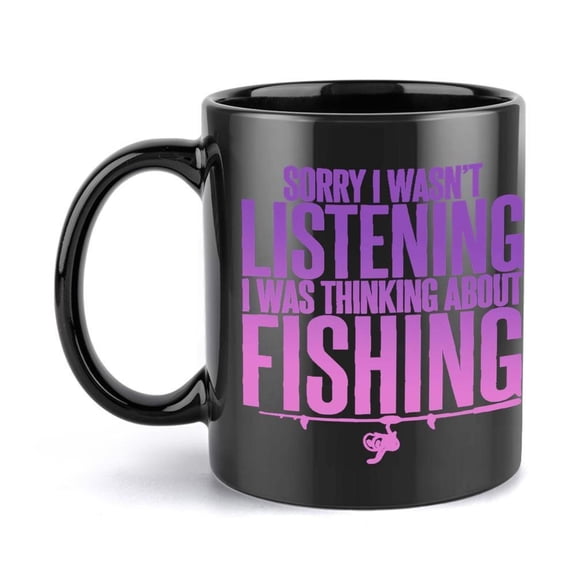 1pc Funny Fishing Mug with Sorry I Was Thinking About Fishing Saying Pink Fishing Themed Coffee Cup 11oz Thermal Cup Hot Cold Drinks Men Women Fishing Enthusiasts Ideal Christmas Birthday Halloween