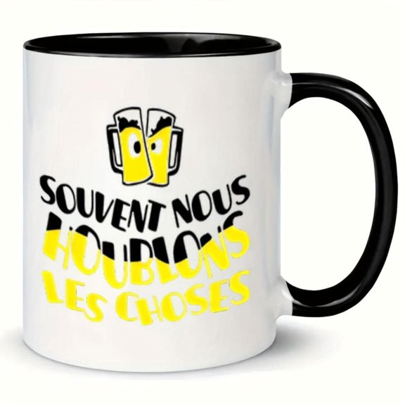 1pc Funny French Beer Mug with French Beer Phrases German like Lingo 11oz White Black Ceramic Coffee Cup Hot Cold Drinks Ideal Men Women Beer Lovers Christmas Halloween French Bist