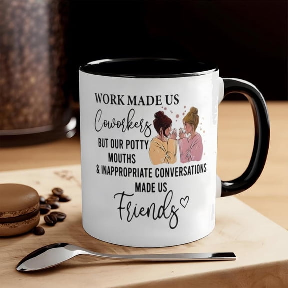 1pc Funny Friendship Coffee Mug with Bestie Heart Design Work Made Us Friends Quote 11oz Dishwasher Cup Coworkers Office Gifts Birthday Friendship Day