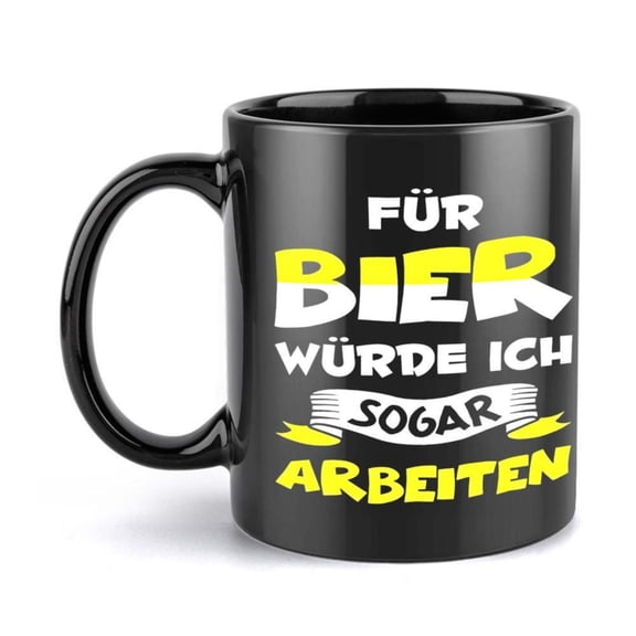 1pc Funny German Beer Mug with Bavarian Saying 11oz Black Yellow Humorous Coffee Cup Ideal Oktoberfest German Themed Parties Office Home Use Male or Female Fathers Day Fathers Day