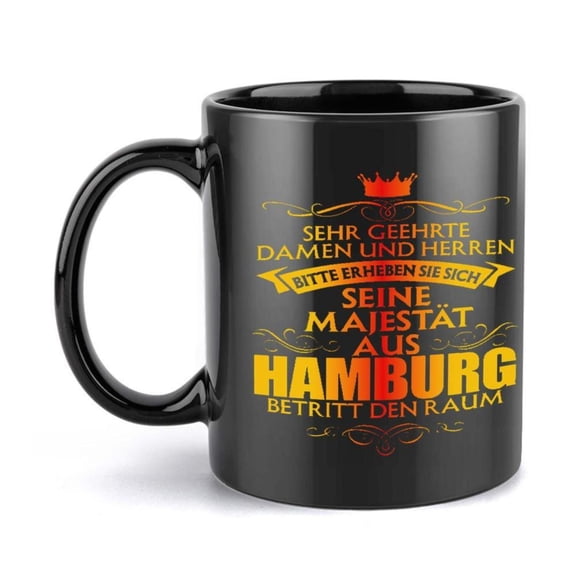 1pc Funny German Hamburg Themed Coffee Mug with Hamburg is my life Saying Black Golden German Text Cup 11oz Ceramic Birthdays Weddings Office Ideal Hamburg Lovers German Culture Fa