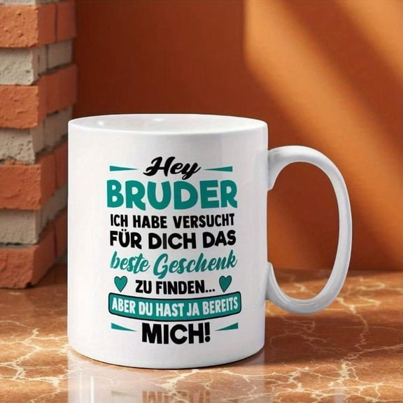 1pc Funny German Saying Mug Hey Hey Hey Ich habe verschwcht das German Text White Coffee Cup with Turquoise Lettering Dishwasher Ceramic Cup German S